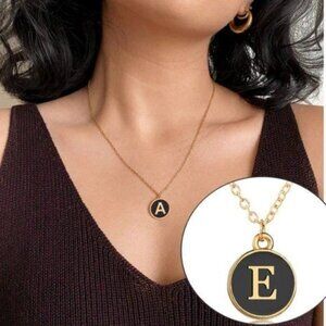 Pendant Necklace Alphabet Letter E Gold & Black Initial Coin Pendant Necklace